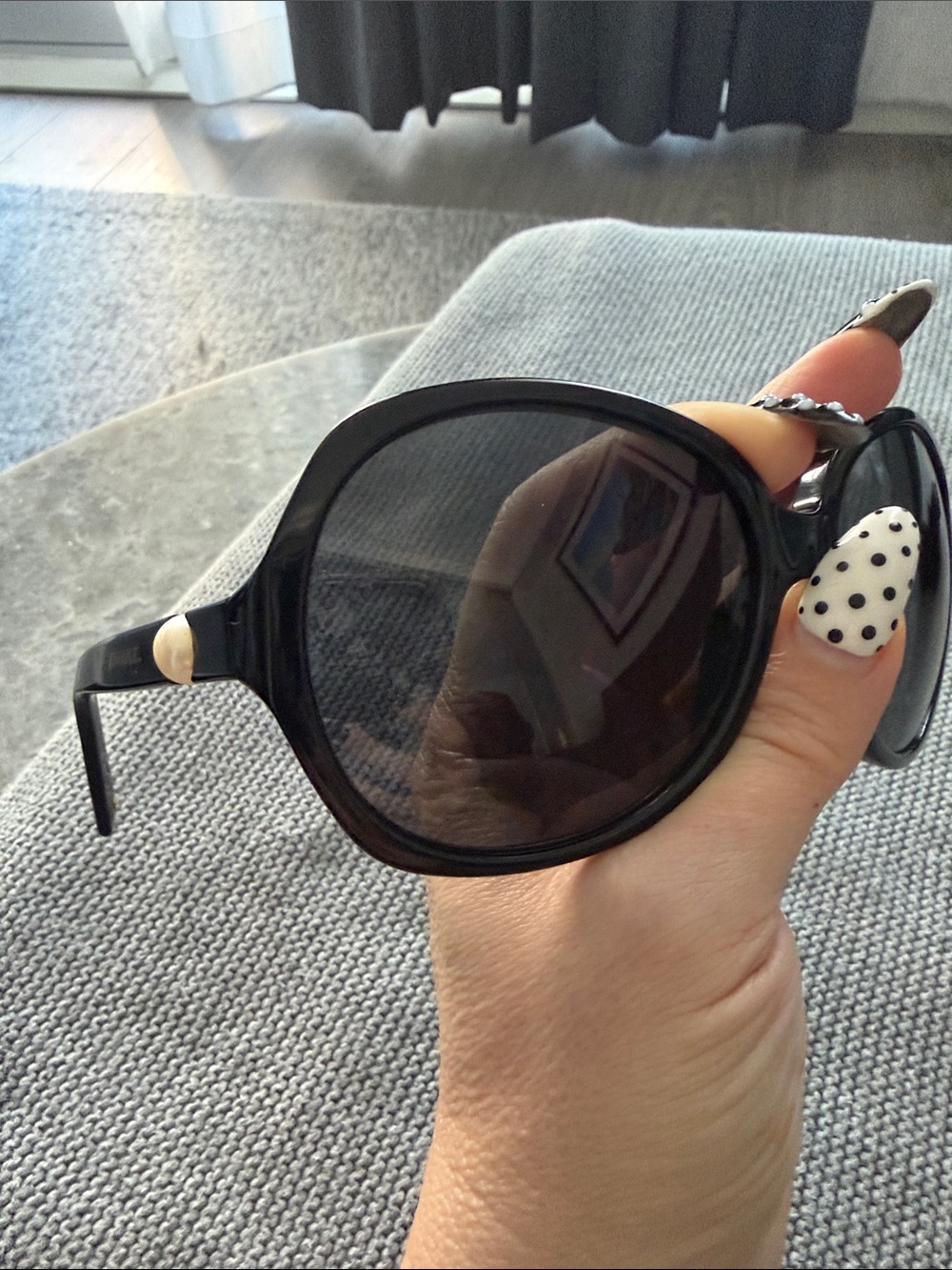 CHANEL Pearl Accent Round Sunglasses Black